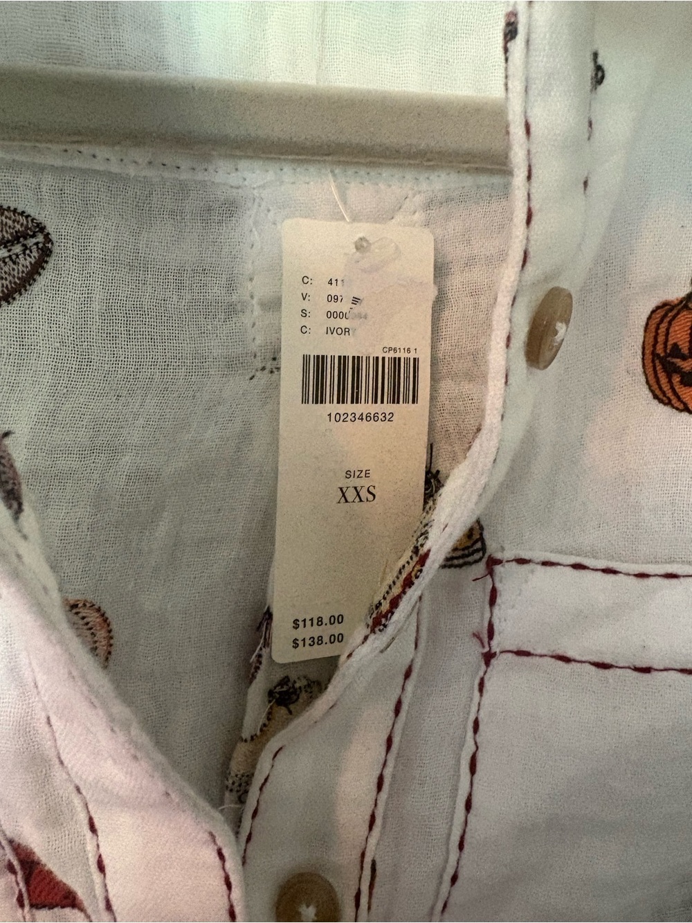 Pilcro Fall Print Button Down Shirt, Ivory, Size XXS, New With Tags - Picture 4 of 7